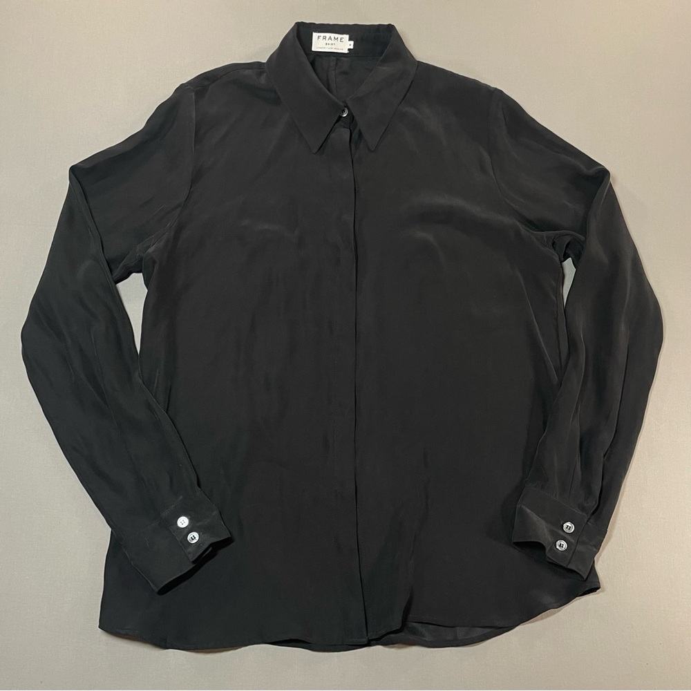 FRAME SHIRT Washed Silk Charmuse Button Down Blouse, Long Sleeve - Womens Medium